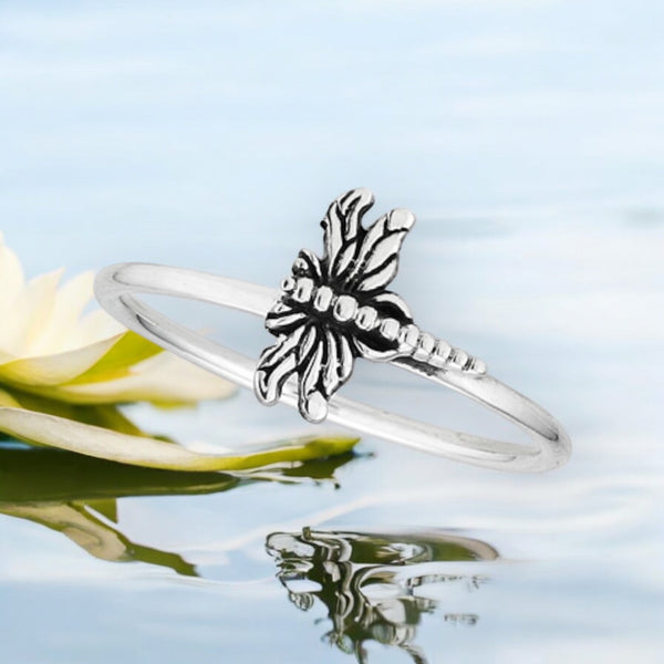 Hovering Dragonfly Sterling Silver Ring