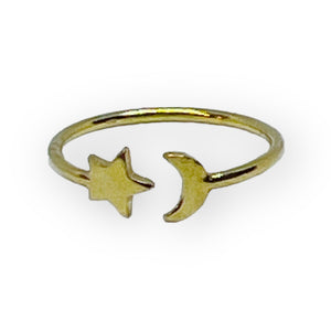 Moon and Star Golden Sterling Silver Ring