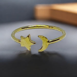 Moon and Star Golden Sterling Silver Ring