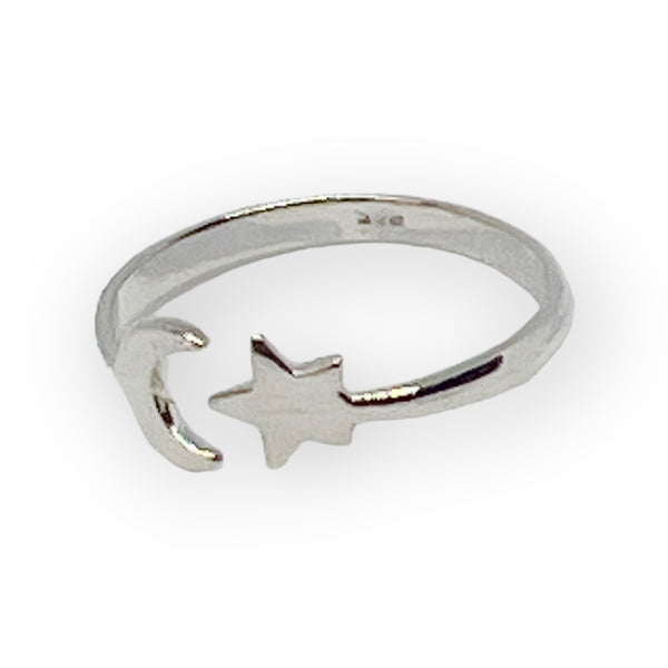 Moon and Star Sterling Silver Ring