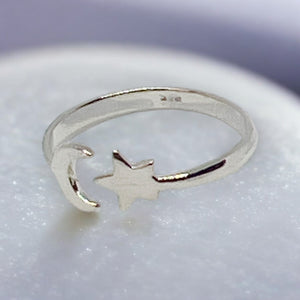 Moon and Star Sterling Silver Ring