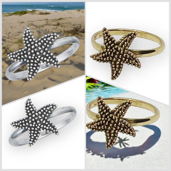 Granulated Starfish Sterling Silver Ring