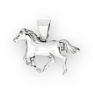 Galloping Horse Sterling Silver Horse Pendant Necklace
