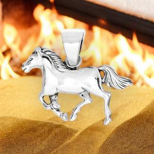 Galloping Horse Sterling Silver Horse Pendant Necklace