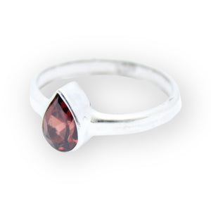 Garnet Teardrop Sterling Silver Ring