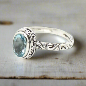 Blue Topaz Swirls Sterling Silver Ring