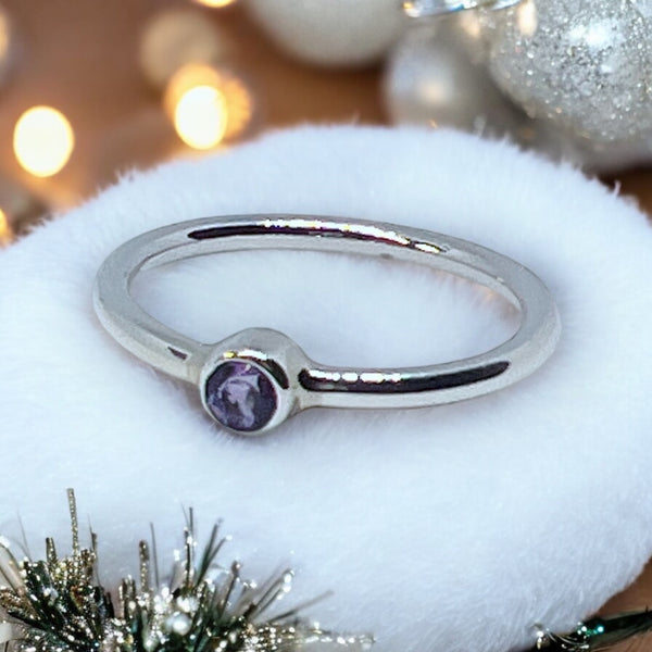 Amethyst Solitaire Sterling Silver Ring