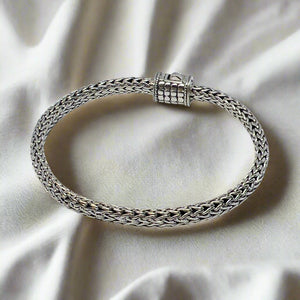 Sterling Silver Hand-Woven Wheat Chain (Borobudur) Bracelet