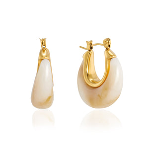 Cream resin marble huggie earrings