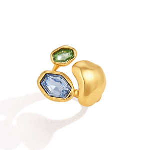 Gold-tone open ring with blue and green stones