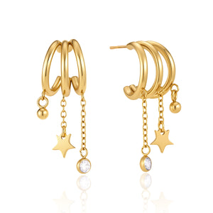 C Shape Hollow CZ Tassel Earring