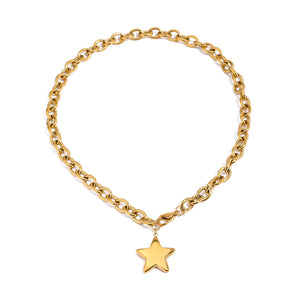 Gold-tone rounded link-chain necklace with a polished five-point star pendant and lobster clasp