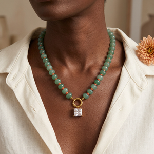 Aventurine Beaded CZ Pendant Necklace lifestyle image