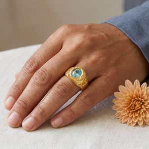 Blue Oval Zircon Hammered Ring lifestyle image