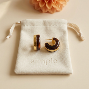 Brown Marble-Look C-Hoop Earrings pouch image