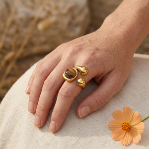 Brown stone sculptural ring lifestyle
