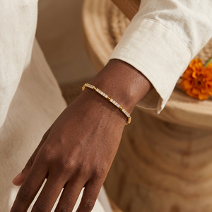 Clear stone bar link bracelet lifestyle