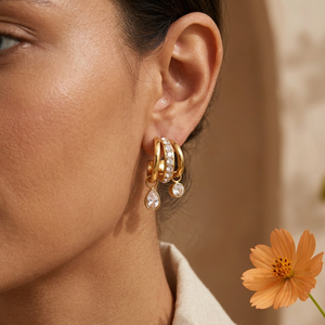 Clear stone triple-hoop earrings lifestyle
