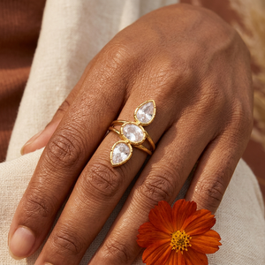 Clear stone triple-shape ring lifestyle