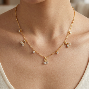 Closer square lifestyle image of the Zircon Cherry Necklace