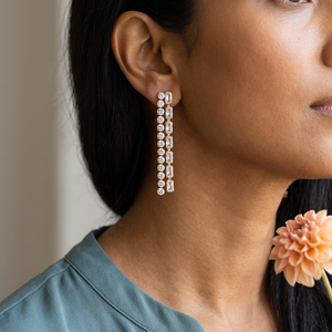 Double-row CZ tassel earrings lifestyle image