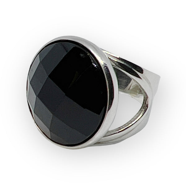 Black Onyx Cushion Cut Sterling Silver Ring
