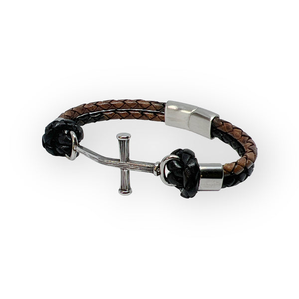 Nail Cross Bolo Leather Bracelet