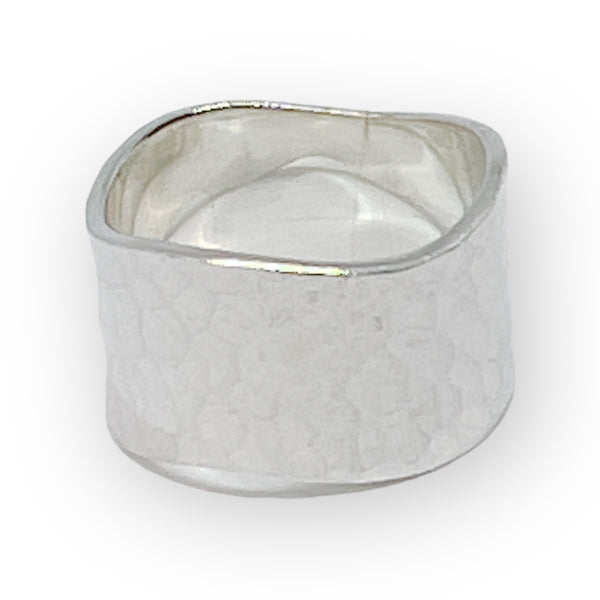 Hammered Wide Band Sterling Silver Ring