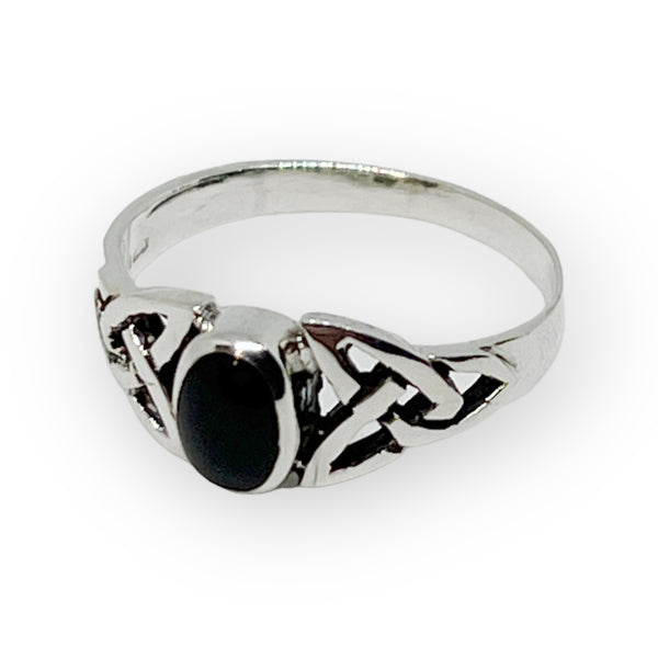 Black Onyx Celtic Sterling Silver Ring