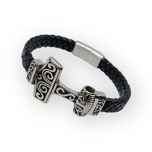 Thors Hammer Flat Cut Bolo Leather Bracelet