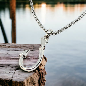 Gone Fishing Sterling Silver Fishhook Pendant Necklace