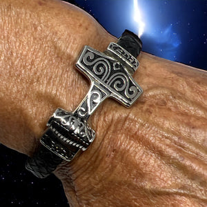 Thors Hammer Flat Cut Bolo Leather Bracelet