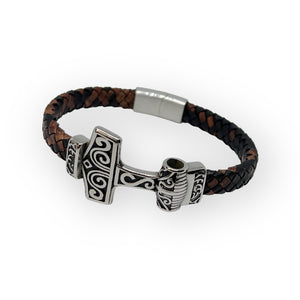 Thors Hammer Flat Cut Bolo Leather Bracelet