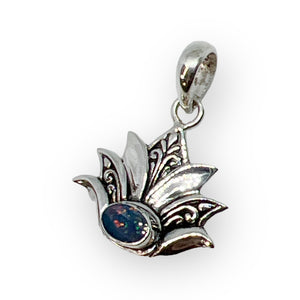 Lotus Blossom Sterling Silver Opal Pendant Necklace