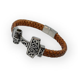 Thors Hammer Flat Cut Bolo Leather Bracelet
