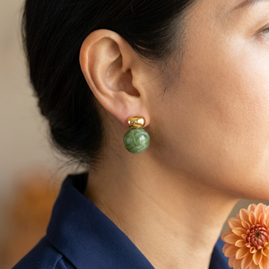 Jade Tone Drop Stud Earrings lifestyle image with corrected scale