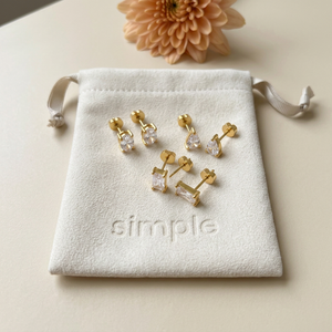 Mixed Zirconia Flat-Back Stud Earrings Set on pouch