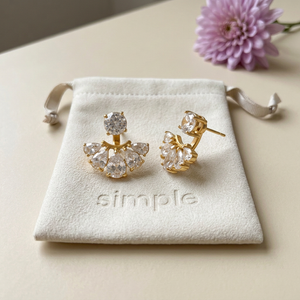 Multi-Zircon Stud Earrings with Removable Ear Jackets on pouch