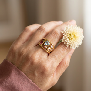 Multicolor geometric cubic zirconia ring lifestyle image