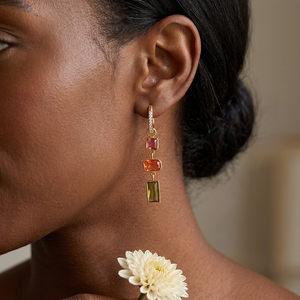 Multicolor geometric drop earrings lifestyle image