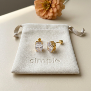 Oval Zircon Stud Earrings on pouch