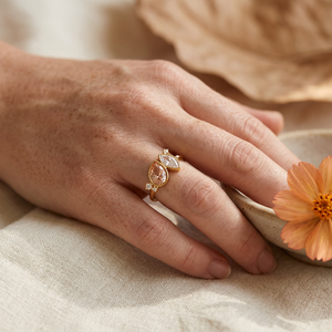 Peach and clear stone ring lifestyle