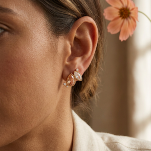 Peach and clear stone stud earrings lifestyle