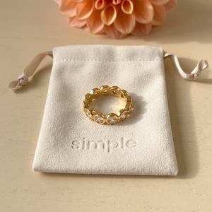 Round Stone Stackable Ring on pouch
