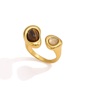 Brown & Cream Stone Open Ring on a white background