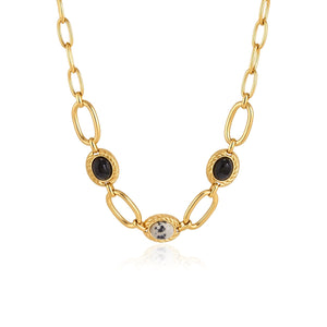 Black & Spotted Stone Paperclip Necklace on a white background