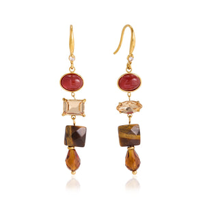 Warm-Tone Mixed Stone Drop Earrings on a white background