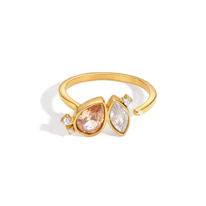 Peach & Clear Stone Open Ring on a white background