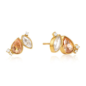 Peach & Clear Stone Stud Earrings on a white background
