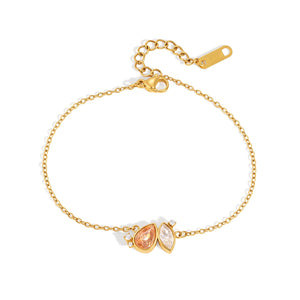 Peach & Clear Stone Chain Bracelet on a white background